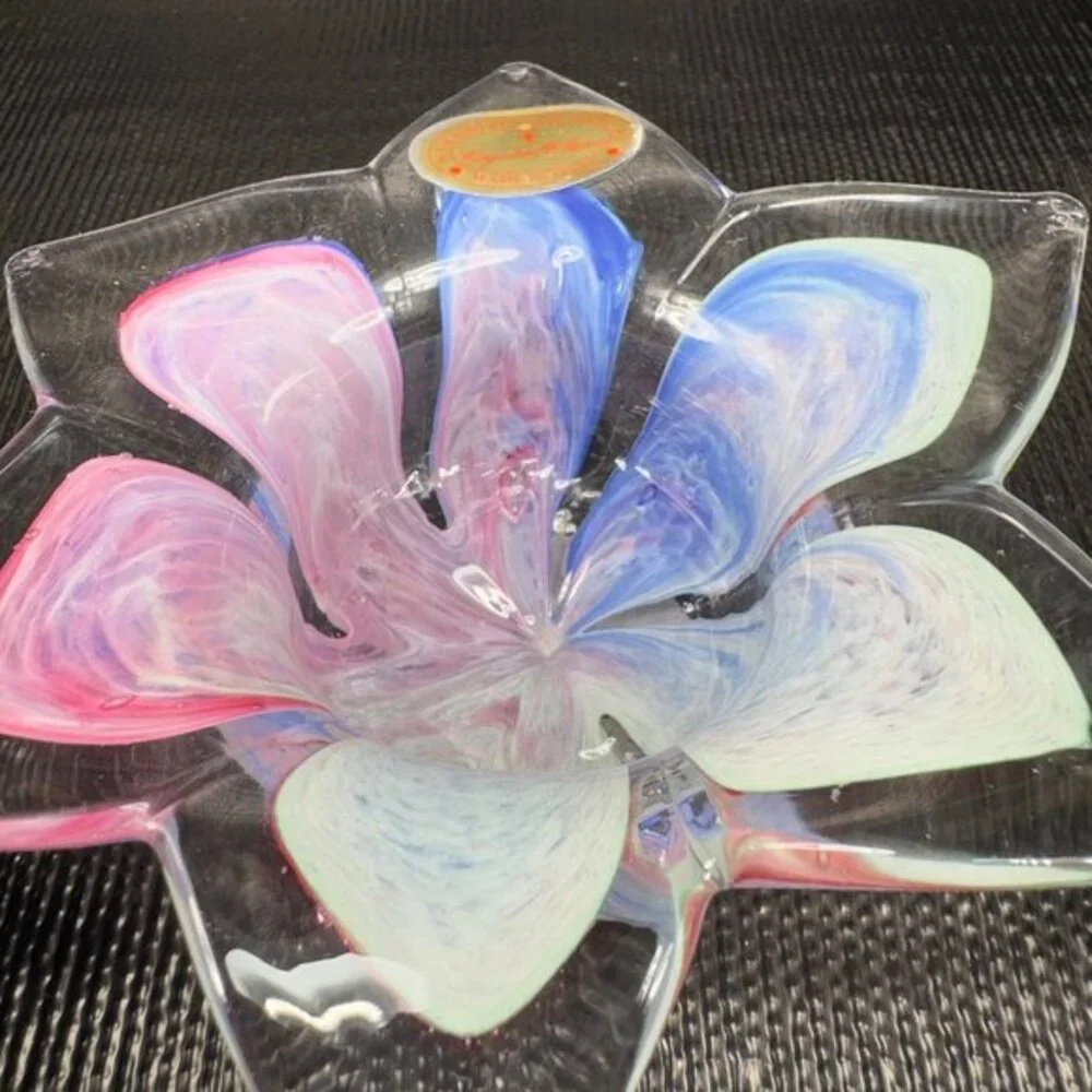 Crystal Clear Italian Art‎ Glass Flower Shaped Votive Candle Holder Dish Bowl